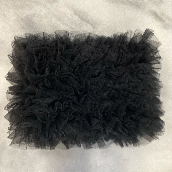 ZARA Black Tulle Ruffle Strapless Crop Top - Picture 2 of 9